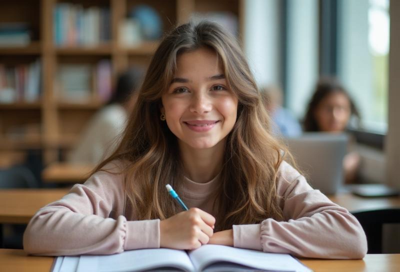 Motivated secondary school student celebrating study success