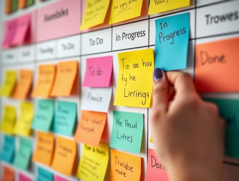 Colourful kanban board with student to-do list and study tasks